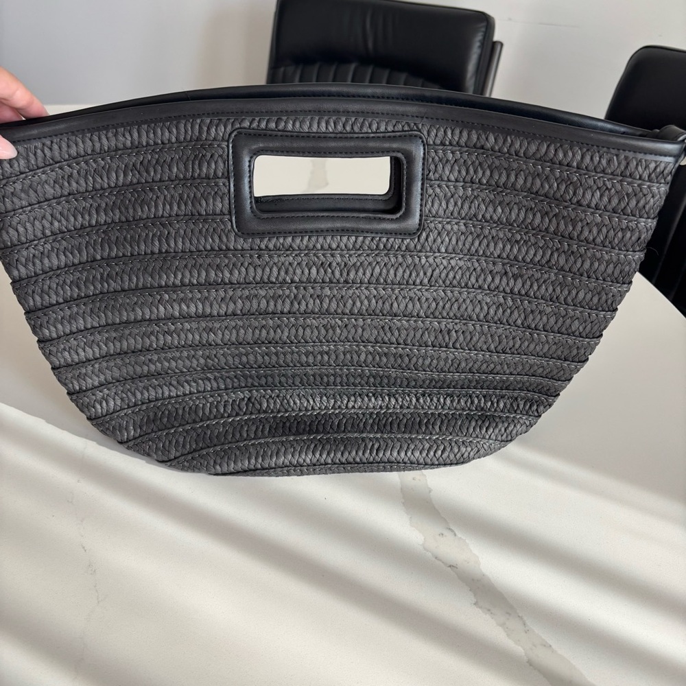 Joe Fresh Black Woven Cutout Handle Tote